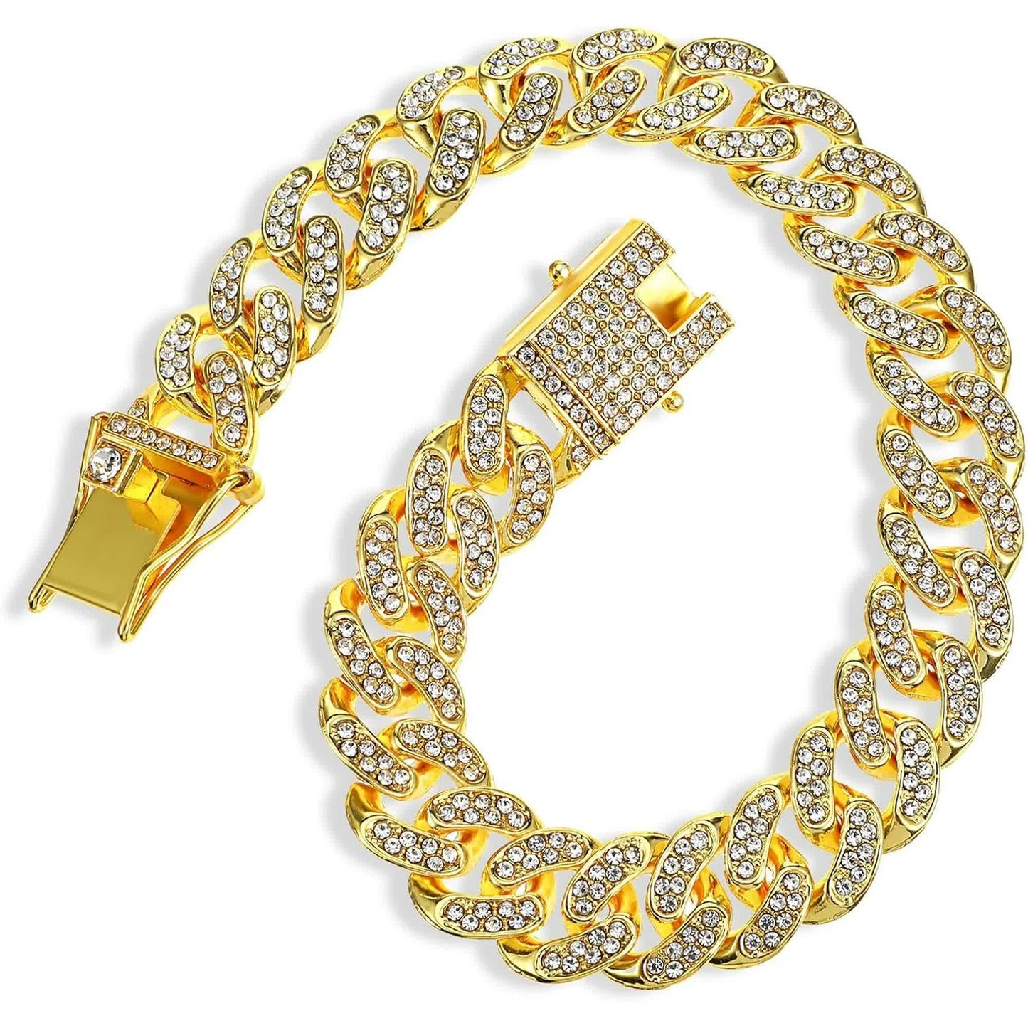 Chain Collar for Dog Diamond Cuban Link Dog Collar 13mm Wide Pet Cuban Style Collar Metal Cat Chain Pet Crystal Collar Jewelry Accessories for...