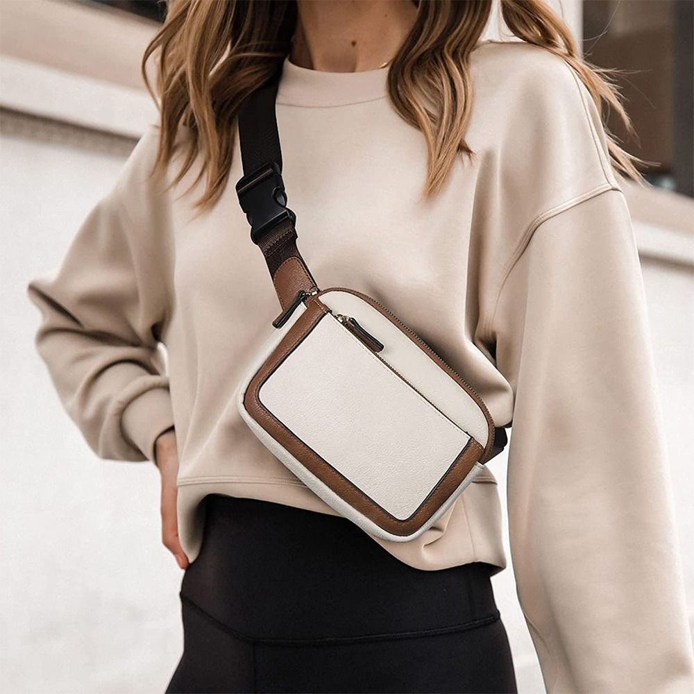 Women Black Crossbody Waist Bag PU Leather Belt Bag Travel Bag