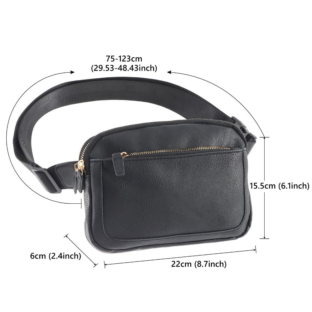 Women Black Crossbody Waist Bag PU Leather Belt Bag Travel Bag