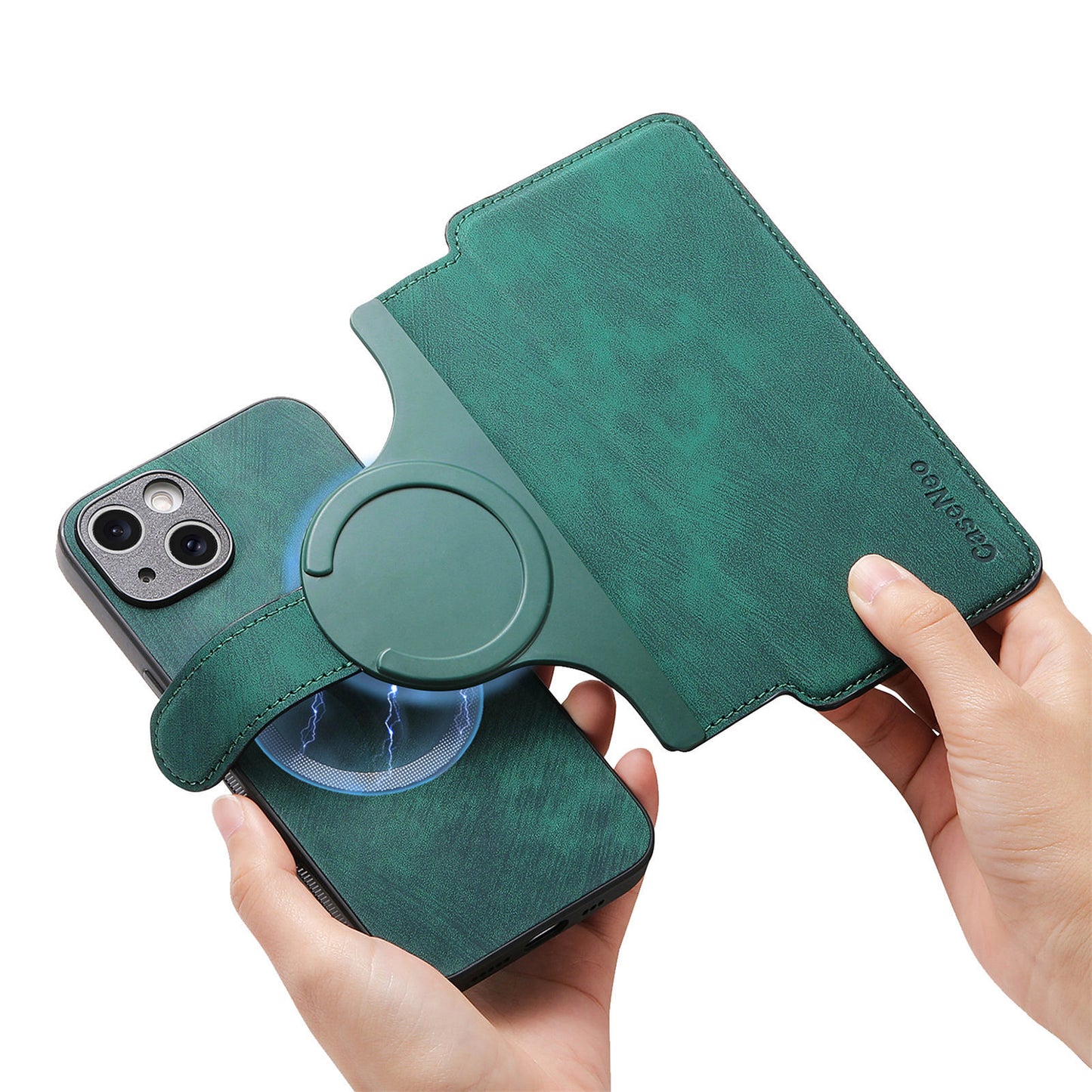 New Magnetic Two-in-one Separation Structure Mobile Phone Case - Card Holder RFID Anti-theft Brush - Suitable for iPhone Mobile Phone Case Gr Green...