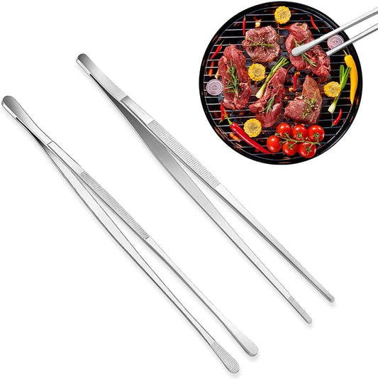 Kitchen Tongs, 2 Pieces BBQ Tongs with Serrated Tips, Kitchen Tongs, Stainless Steel, Long Tong, Professional Multi-Function, Straight Precision...