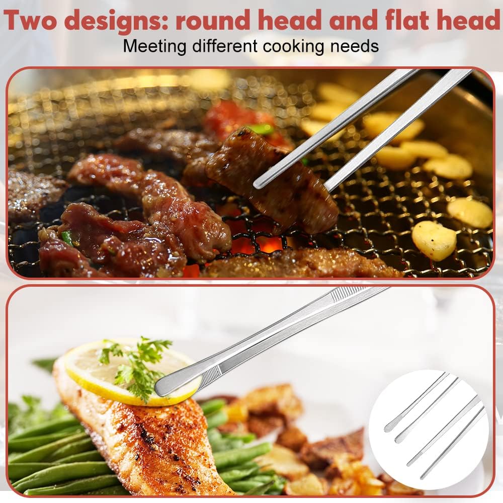 Kitchen Tongs, 2 Pieces BBQ Tongs with Serrated Tips, Kitchen Tongs, Stainless Steel, Long Tong, Professional Multi-Function, Straight Precision...