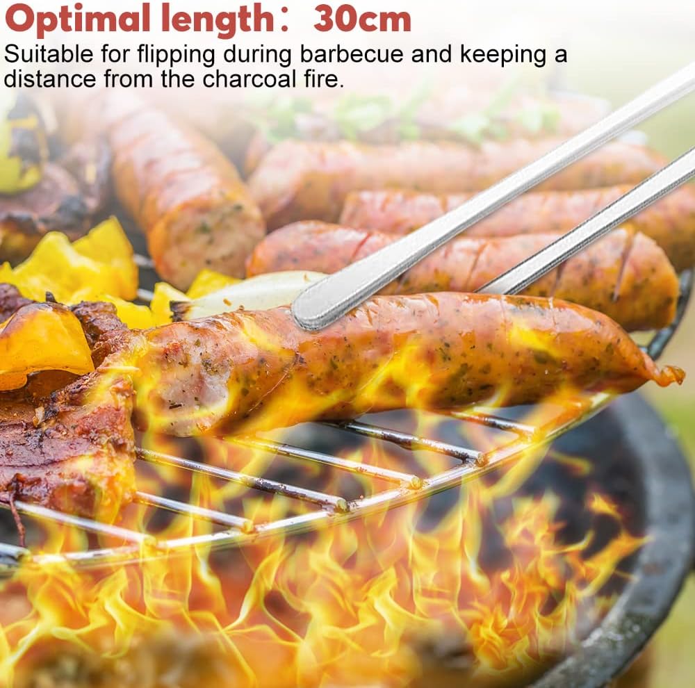 Kitchen Tongs, 2 Pieces BBQ Tongs with Serrated Tips, Kitchen Tongs, Stainless Steel, Long Tong, Professional Multi-Function, Straight Precision...