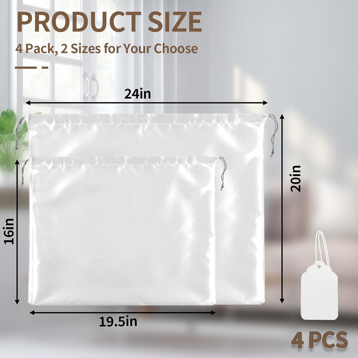 4 Pack Dust Bags for Handbags, Dust Cover Bag for Handbags Purses Cloth Shoes, Silk Large & Middle Daily Travel Storage Pouch Dustproof Drawstring...