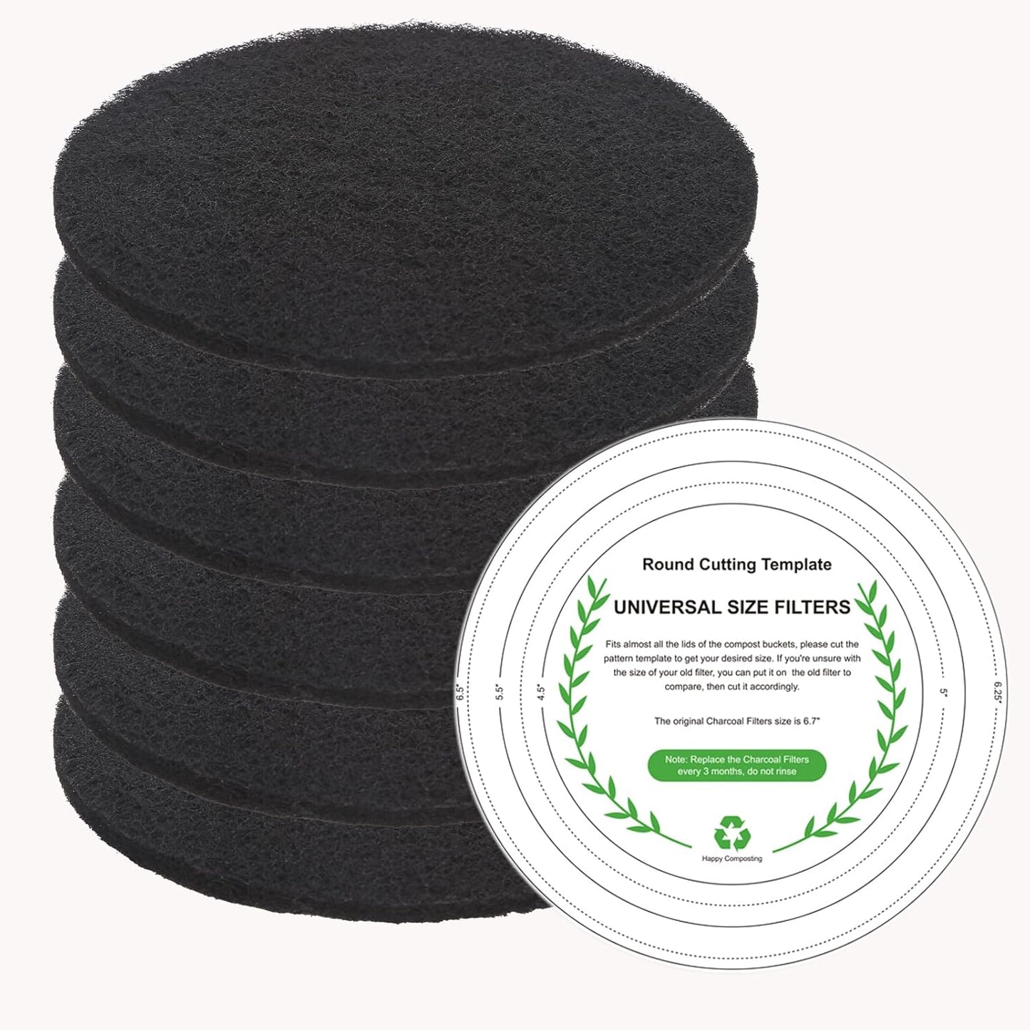 Charcoal Filters for Kitchen Compost Bin, 6 Pack Filters for Compost Pails Countertop Bin Replacement, Activated Charcoal Home Bucket Refill Sets,...