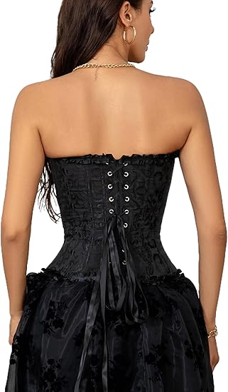Black Lace Waist Push Up Corset Top Bustier Bodysuit Shapewear for Women