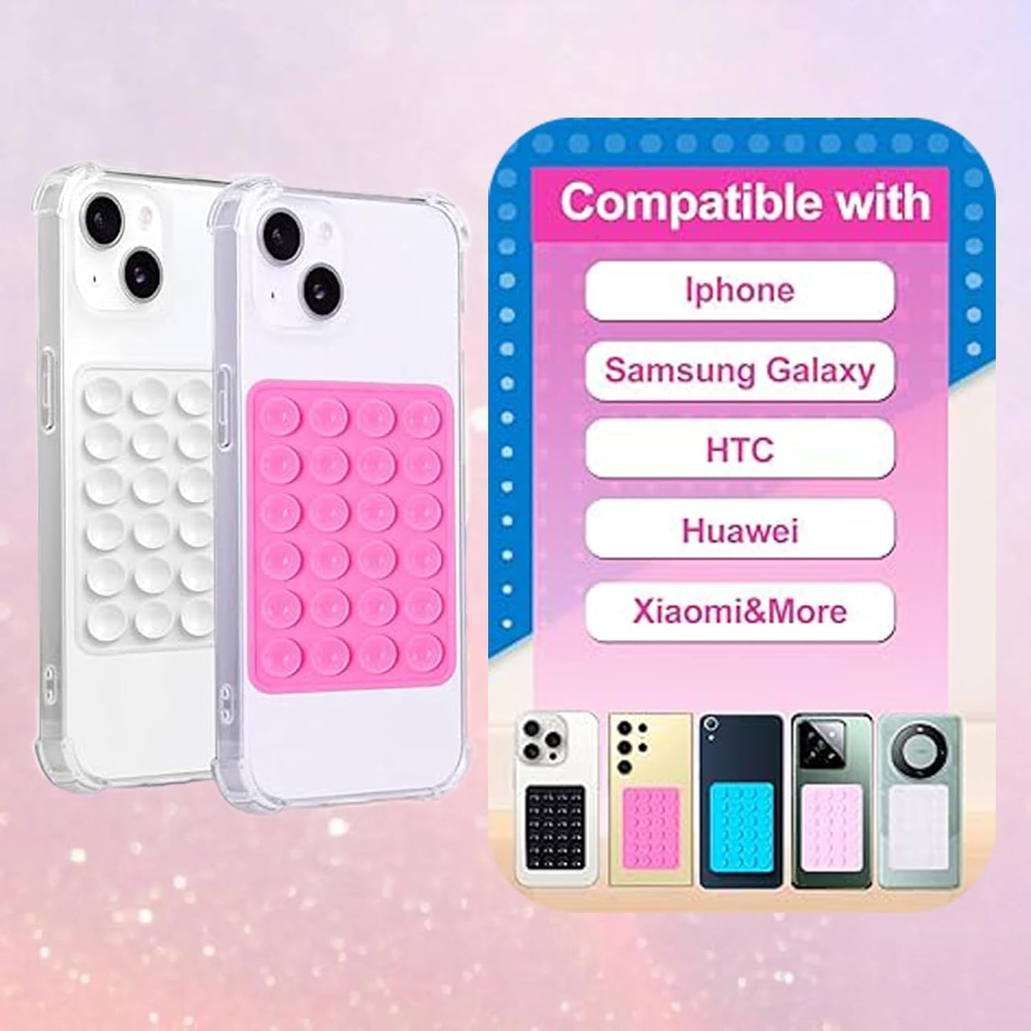 5pcs Silicone Suction Cup Phone Case Mount for Walls, Non-Slip Sticky Plate Compatible with Most Phones