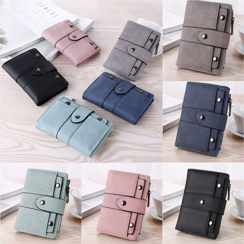 Foldable Leather Wallet for Women Small Card Holder Black