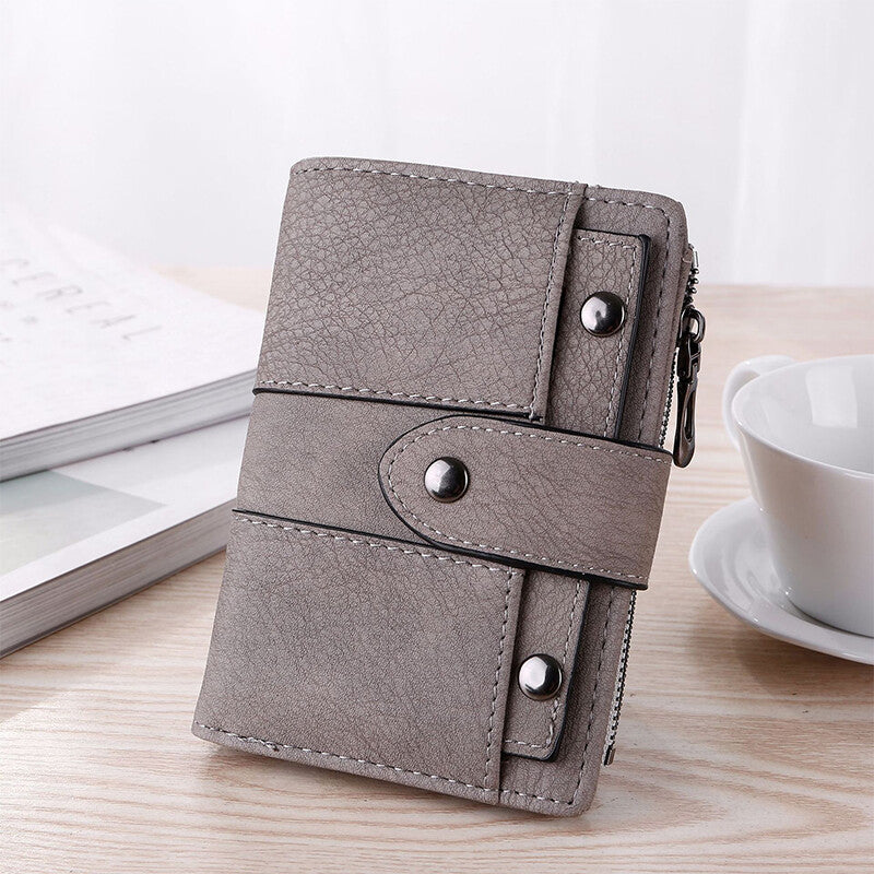 Foldable Leather Wallet for Women Small Card Holder Black