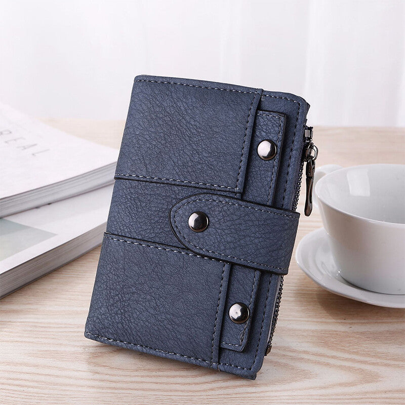 Foldable Leather Wallet for Women Small Card Holder Black