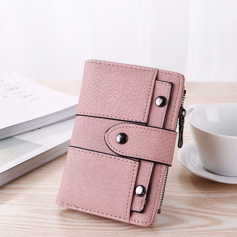 Foldable Leather Wallet for Women Small Card Holder Black