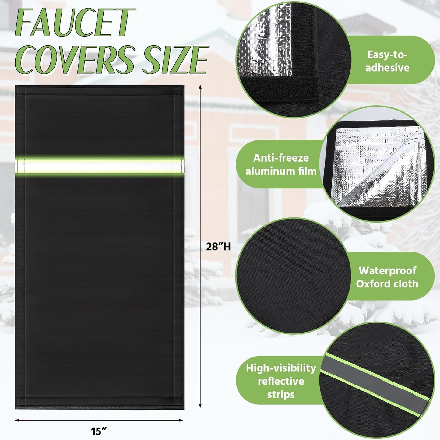 Insulated Outdoor Faucet Covers, 28”H x 15”W Reusable Easy On Cover Sock with Reflect Strip for Winter RV Park Yard Hydrant Freeze Protection...