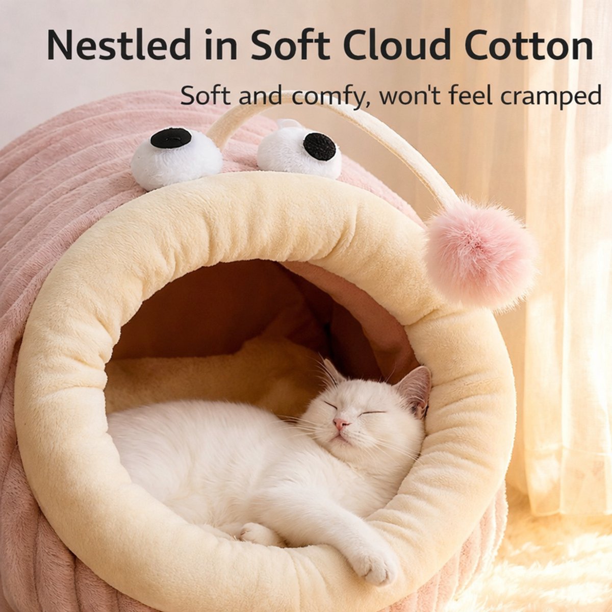 Cat Bed - Cave Cat Basket - Calming and Anxiety Relieving - Lantern Fish Shape - Pink（S：45*33*26cm）