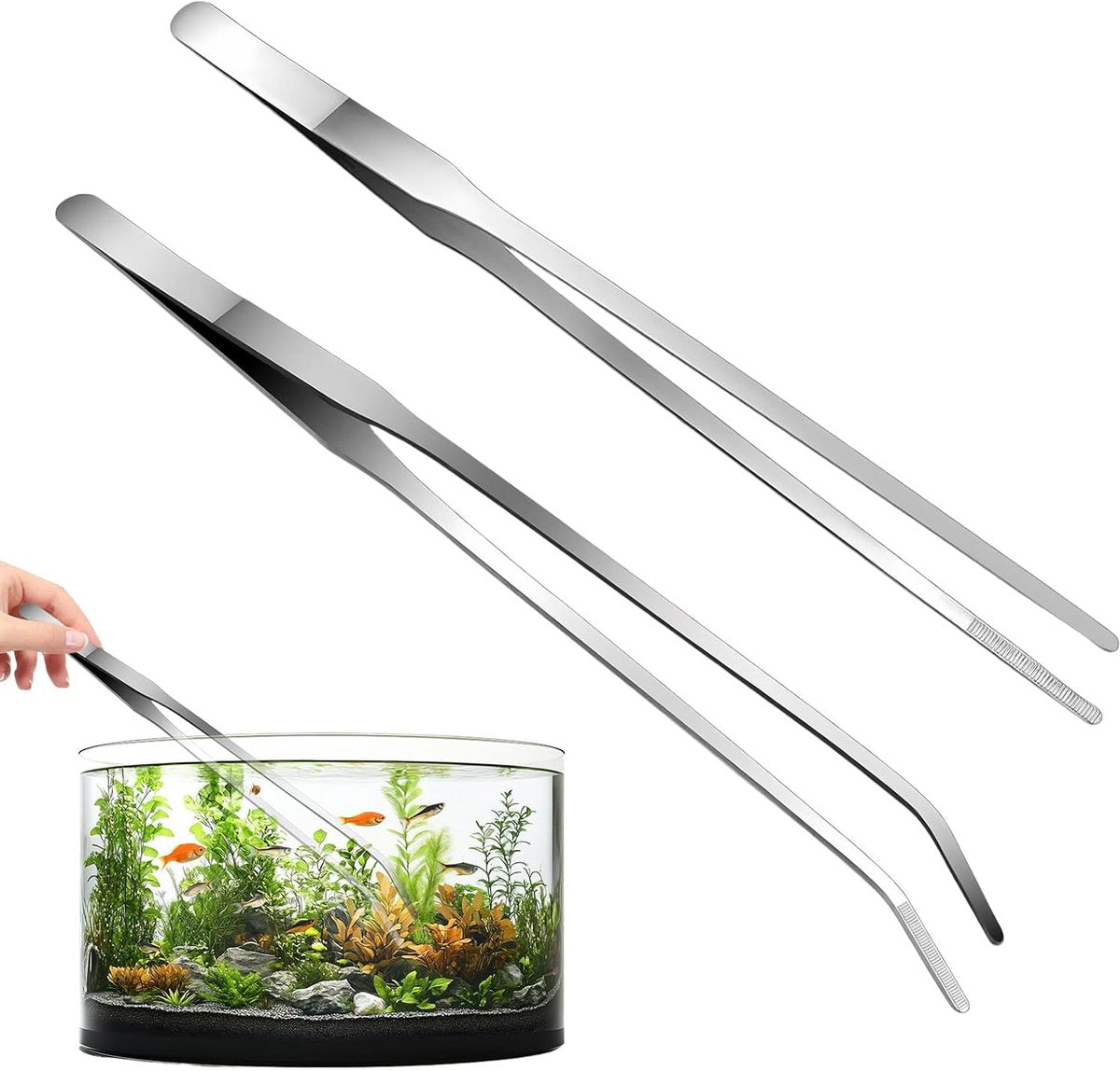 2-pack curved aquarium tweezers - Straight and curved tweezers - 27 cm long stainless steel tweezers
