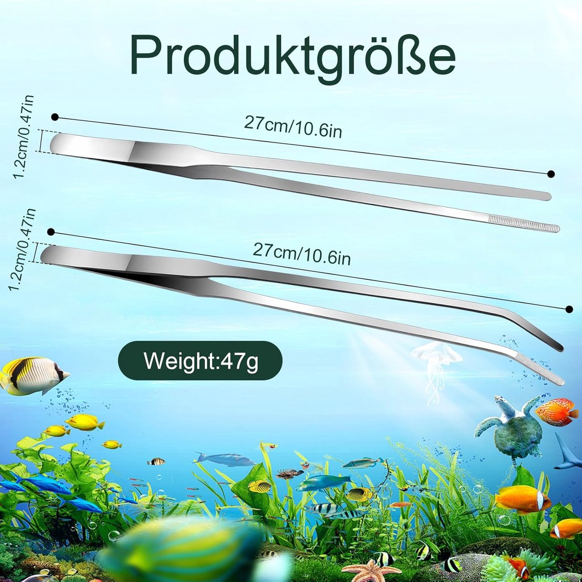 2-pack curved aquarium tweezers - Straight and curved tweezers - 27 cm long stainless steel tweezers