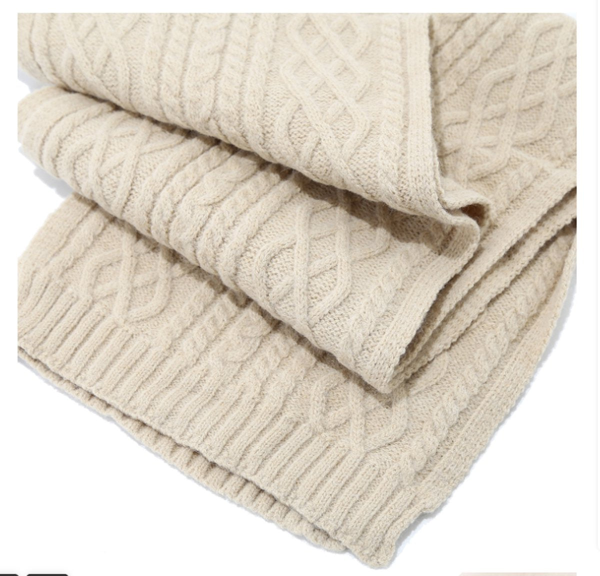 Women's Three-Piece Scarf Set - Women's Scarf - Women's Gloves - Warm Winter Hat - Solid Color - Cable Knit - Warm Hat with Fleece Lining - Knitted...