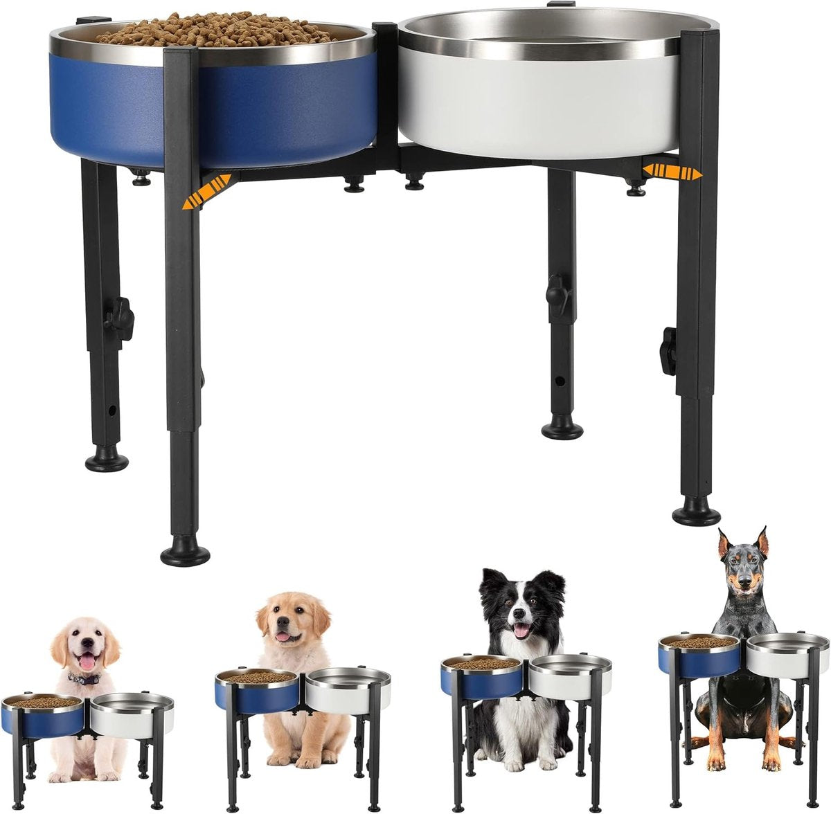 Dog Food Bowl Holder - Metal Food Bowl Holder - Adjustable Dog Food Bowl Holder - Double Food Bowl Holder - Suitable for Large, Medium, and Small...