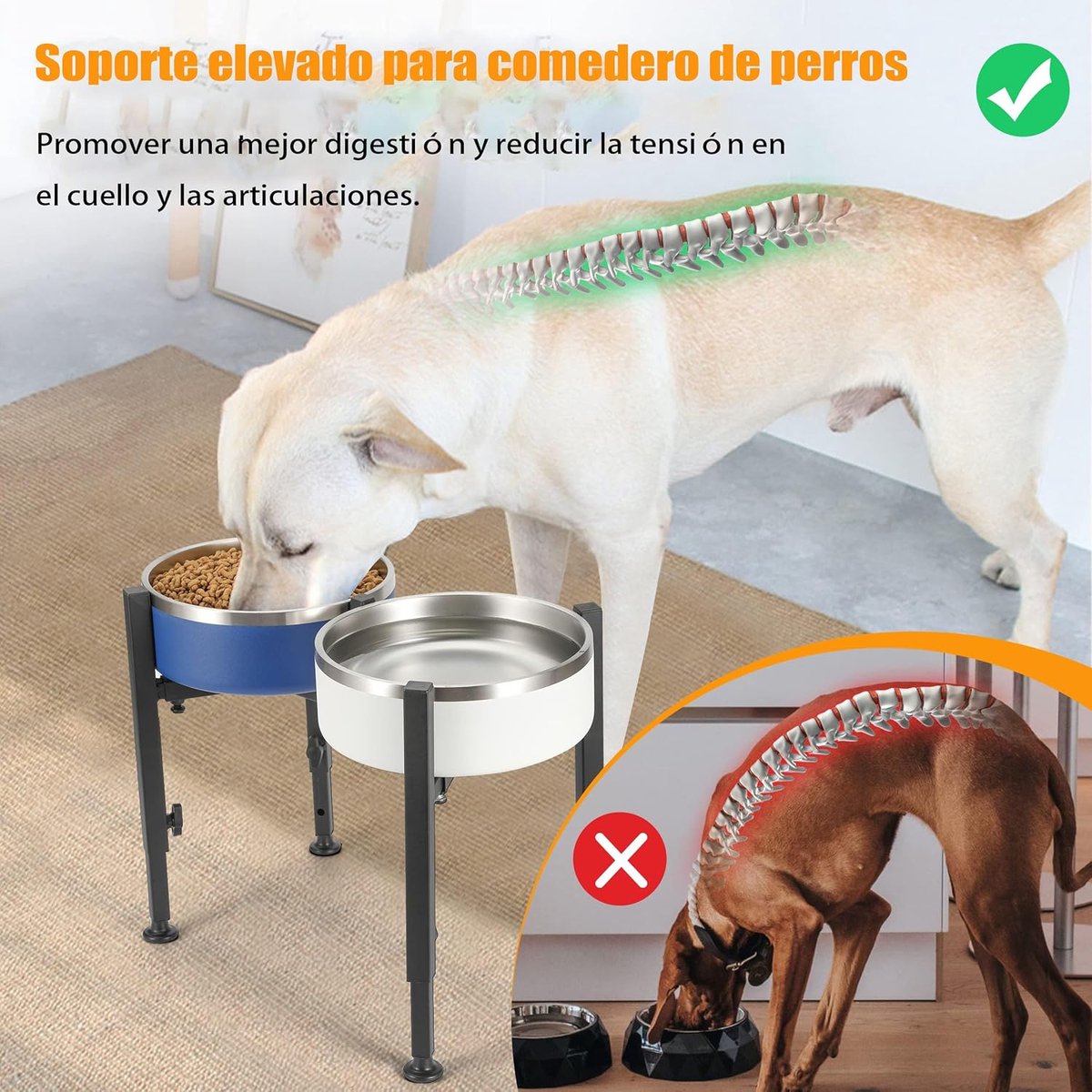 Dog Food Bowl Holder - Metal Food Bowl Holder - Adjustable Dog Food Bowl Holder - Double Food Bowl Holder - Suitable for Large, Medium, and Small...