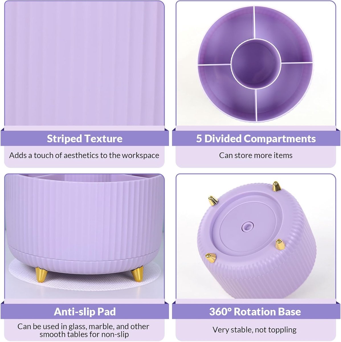 Storage Box - Rotating purple organizer for pens and art supplies - Storage box with compartments - Rotatable - Suitable for offices, schools and...