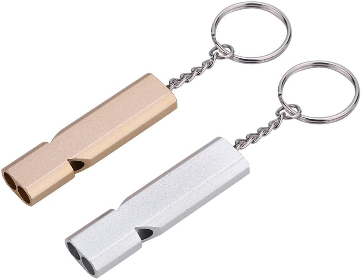 Whistles - Emergency Survival Whistles - Set of 2 - Extra Loud Aluminum Whistles for Outdoor Use - Slim Double-Barrel Rescue Whistles - Suitable...