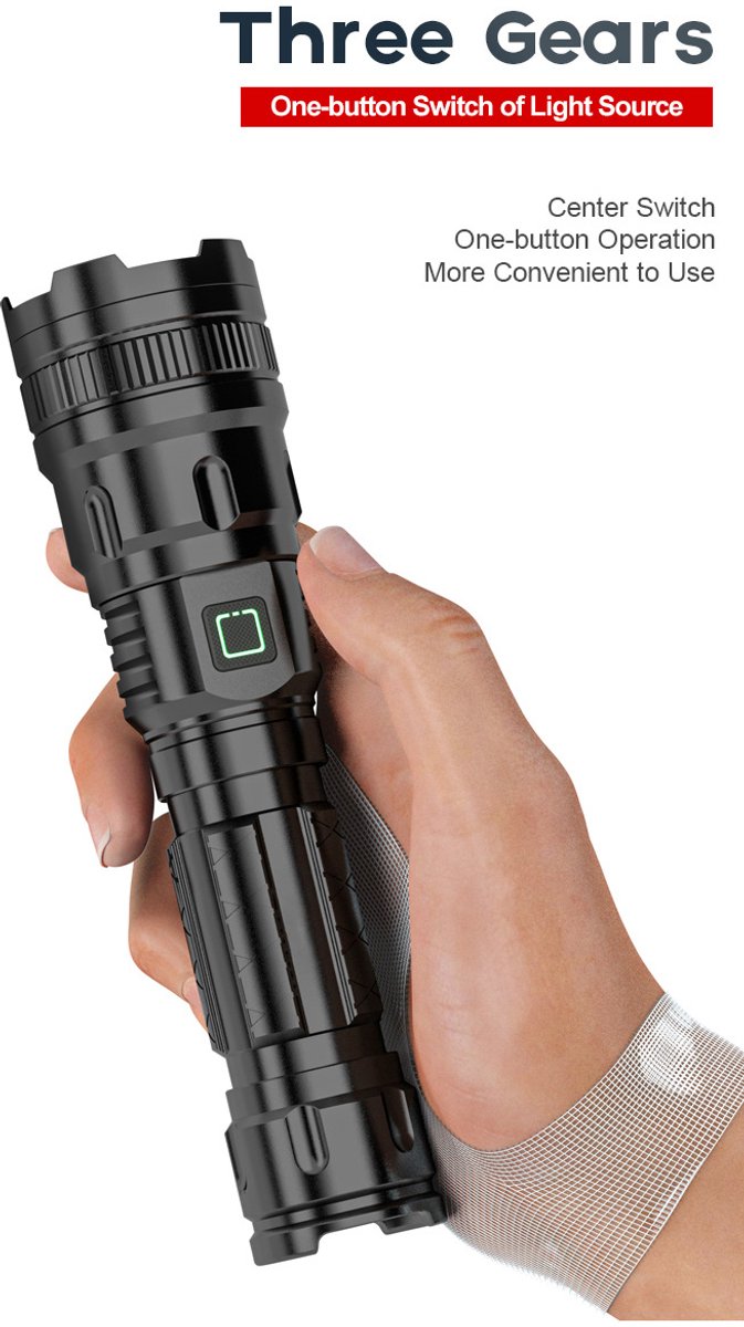 LED Flashlight - With Zoom Function & Waterproof - LED Flashlight - With Zoom Function & Waterproof - Battery-Powered Flashlight - USB Rechargeable...