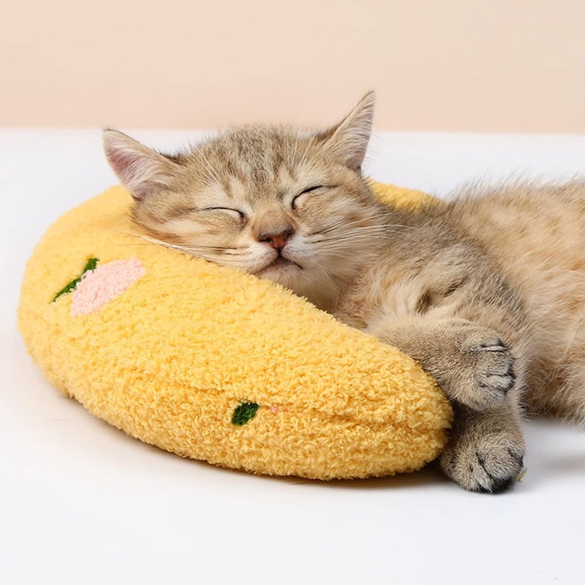 Pet Cushion - Soft Plush Pet Cushion - Cute Patterned Pet Mat - Comfortable Neck Support - Suitable for Cats and Dogs - Yellow