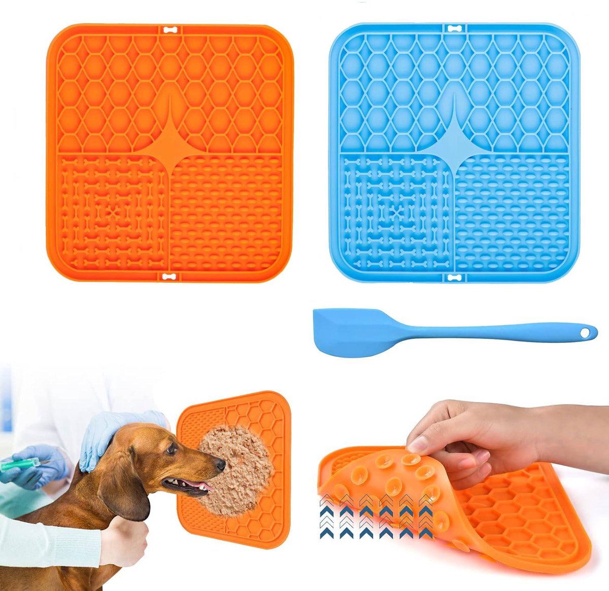 2-Pack Dog Lick Mats with Suction Cups - BPA-Free Slow Feeder Dog Lick Mats - Comes with 1 silicone scraper - Extra strong suction