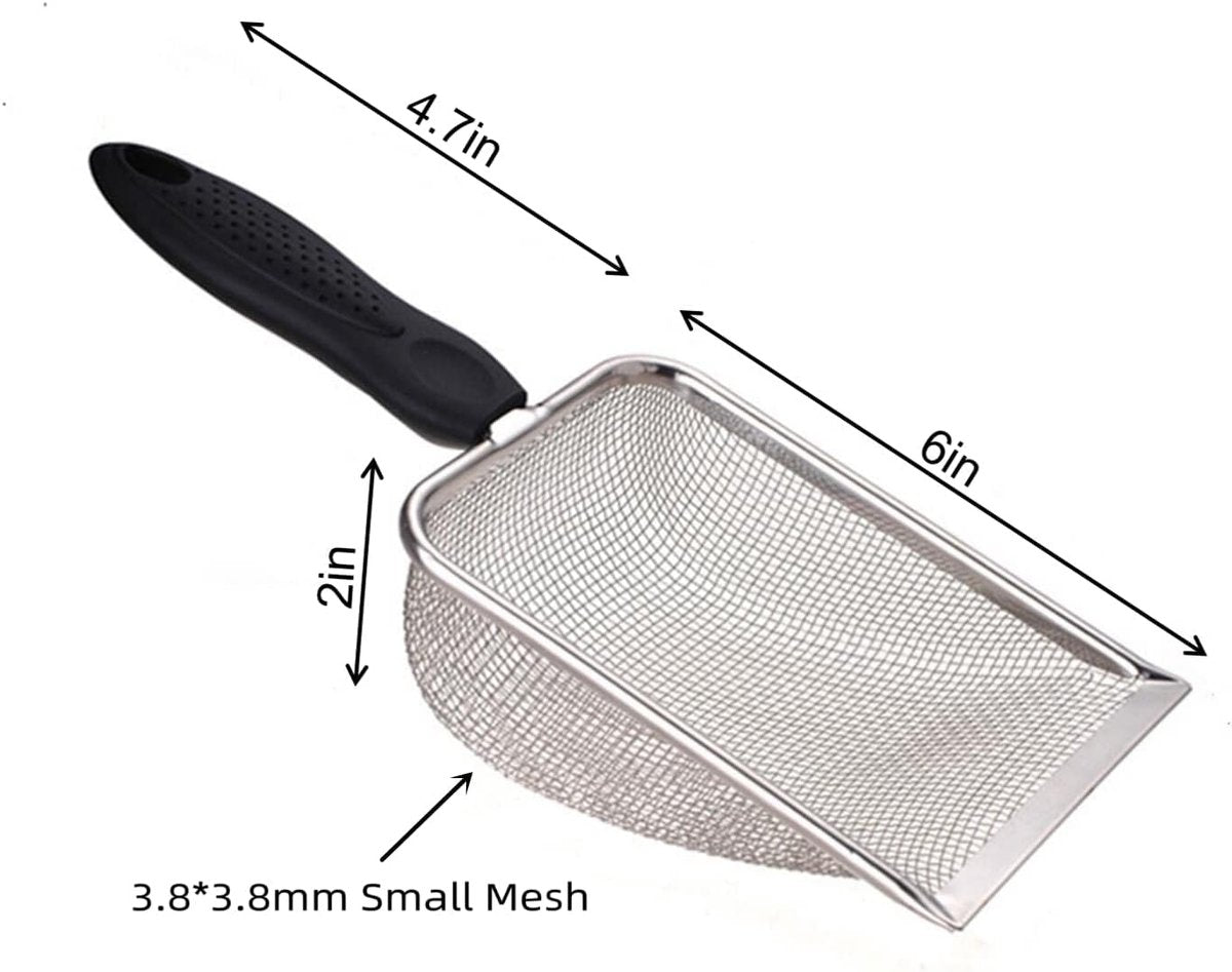 Cat Litter Scoop - Small Stainless Steel Cat Litter Scoop with Mesh - For Cleaning Reptile Cat Litter - Metal Cat Litter Scoop with Non-Stick...