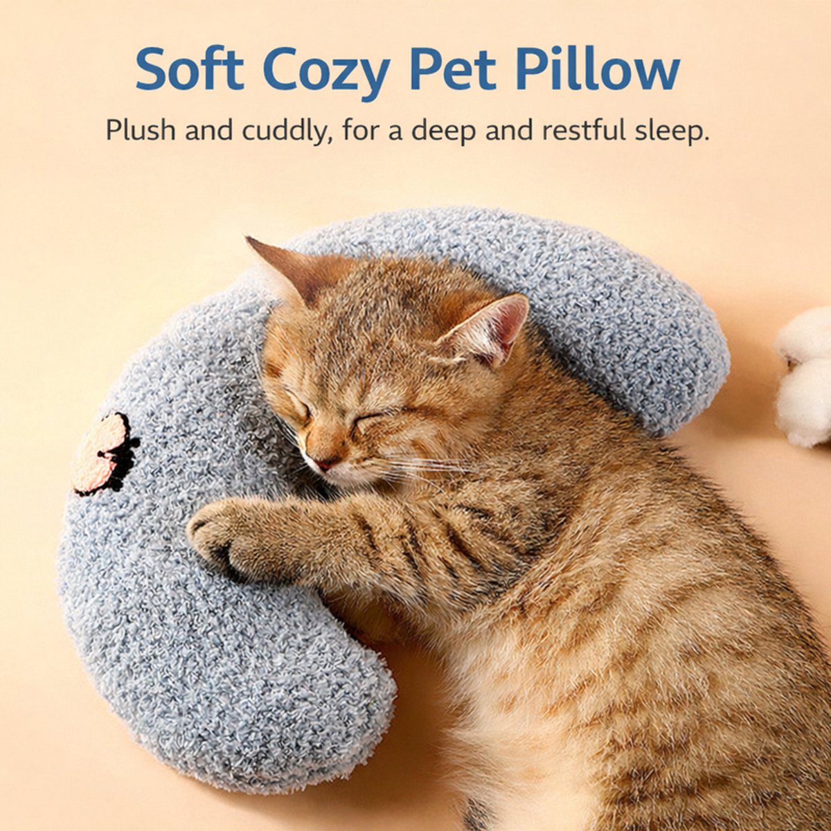 Pet Cushion - Soft Plush Pet Cushion - Cute Patterned Pet Mat - Comfortable Neck Support - Suitable for Cats and Dogs - Blue