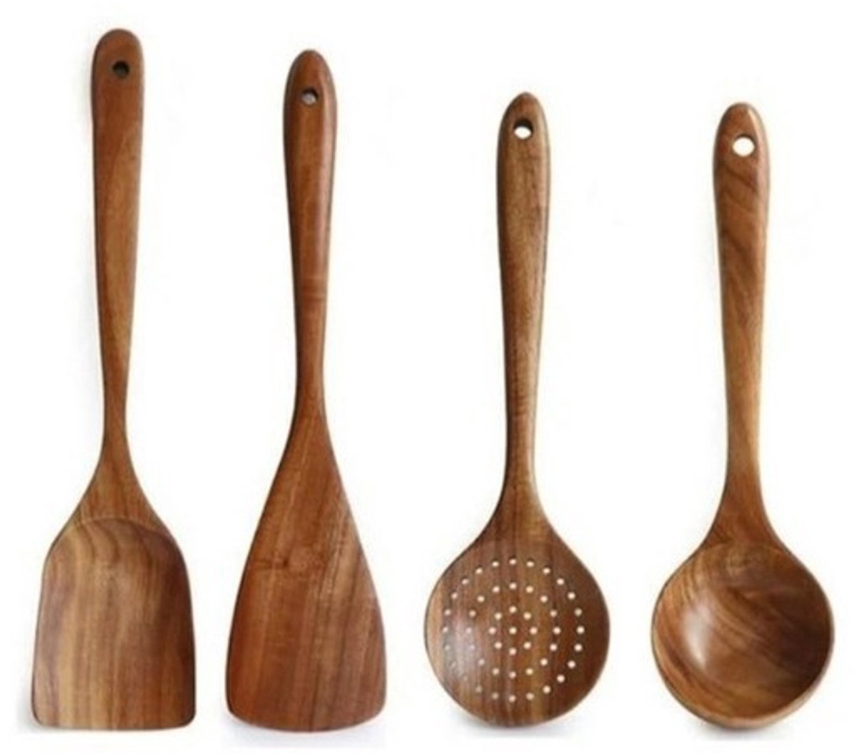 Kitchen Utensils - Wooden Kitchen Utensils - Cooking Utensil Set - Wooden Spatula - Spatulas - Ladles - 4-Piece Set - Hangable - Scratch-resistant,...