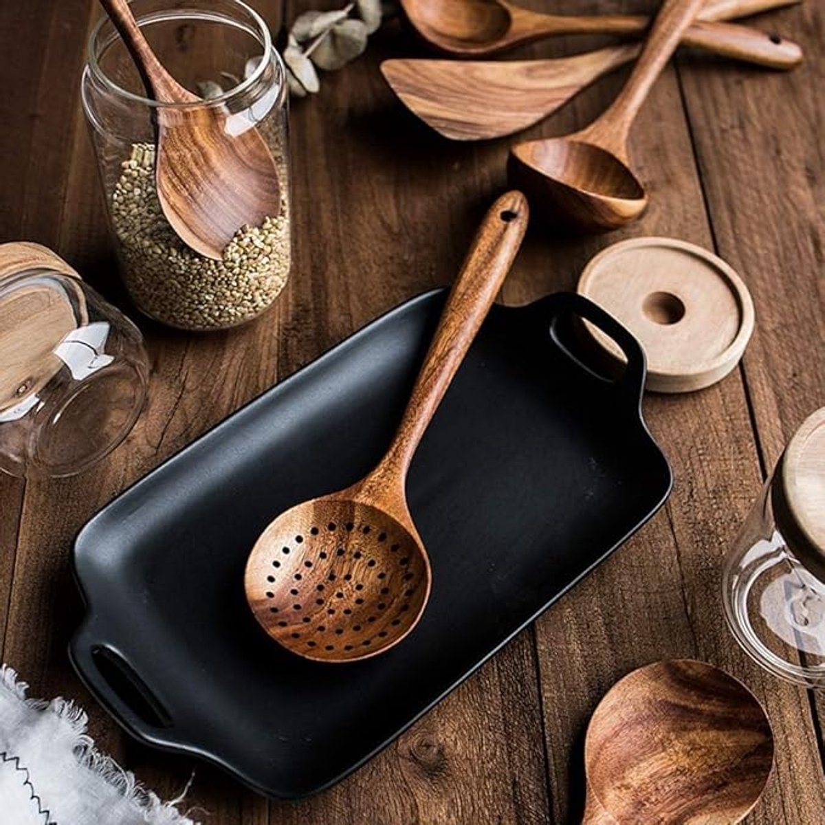 Kitchen Utensils - Wooden Kitchen Utensils - Cooking Utensil Set - Wooden Spatula - Spatulas - Ladles - 4-Piece Set - Hangable - Scratch-resistant,...