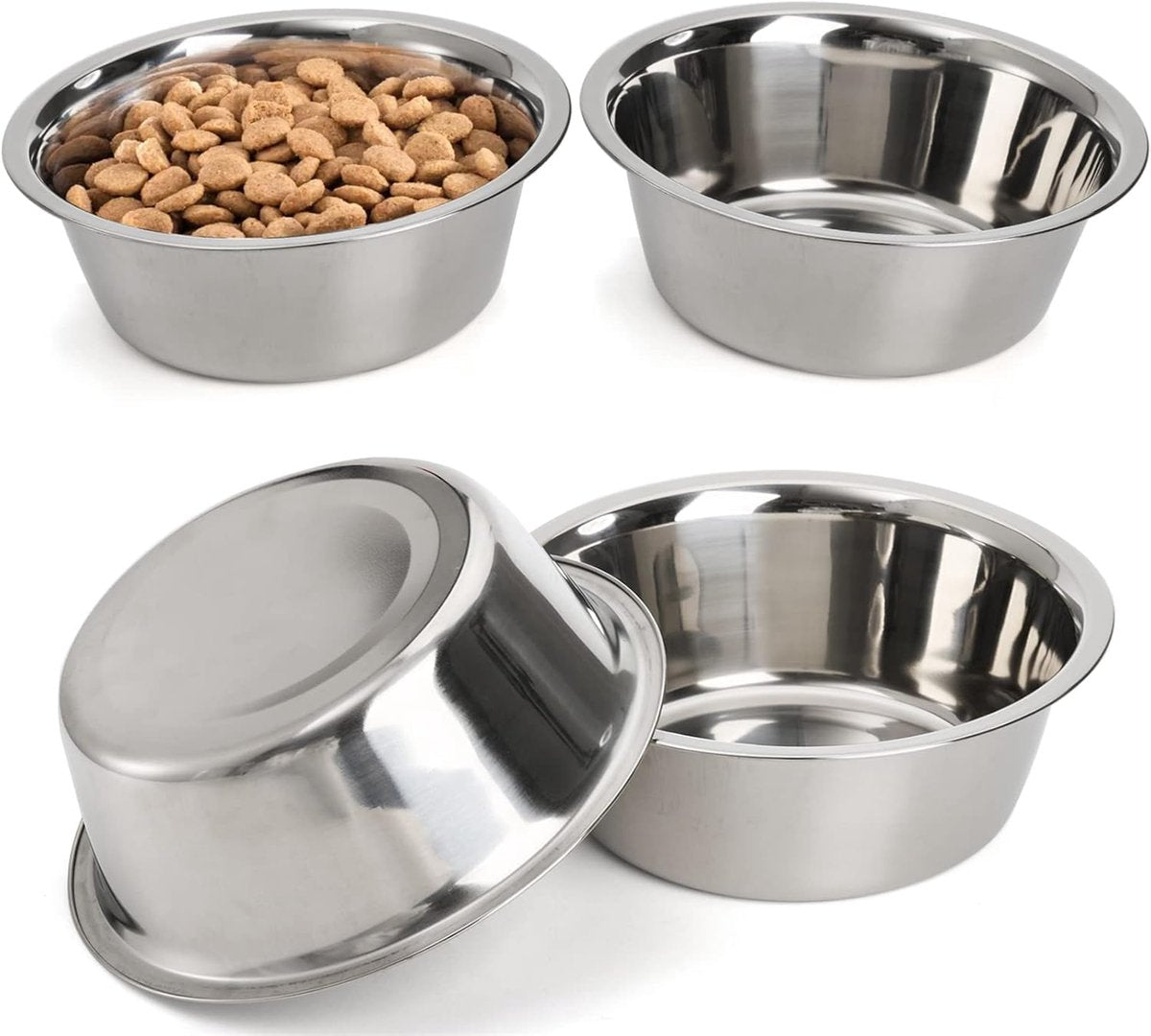 4-Pack Stainless Steel Food and Water Bowls for Cats and Dogs - Pet Food and Water Bowls - Pet Bowls - For Large, Medium, and Small Dogs - Kitten...
