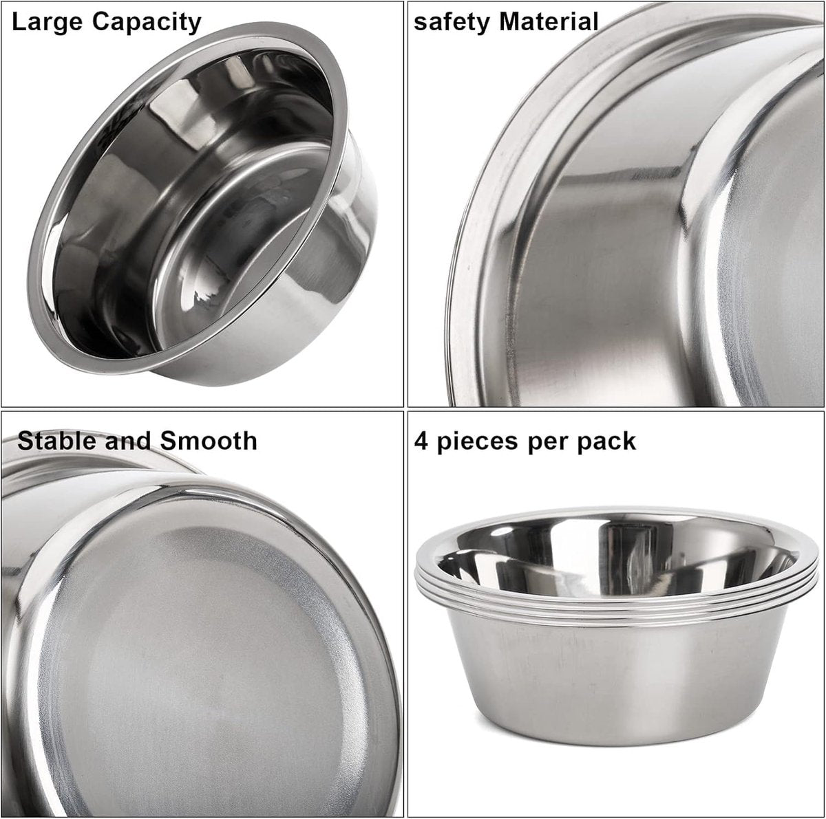 4-Pack Stainless Steel Food and Water Bowls for Cats and Dogs - Pet Food and Water Bowls - Pet Bowls - For Large, Medium, and Small Dogs - Kitten...