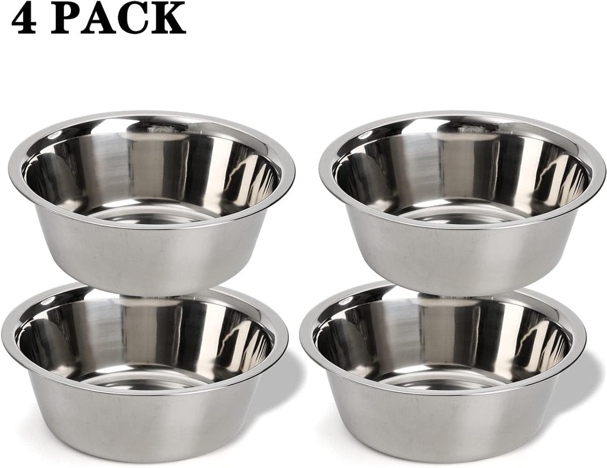 4-Pack Stainless Steel Food and Water Bowls for Cats and Dogs - Pet Food and Water Bowls - Pet Bowls - For Large, Medium, and Small Dogs - Kitten...