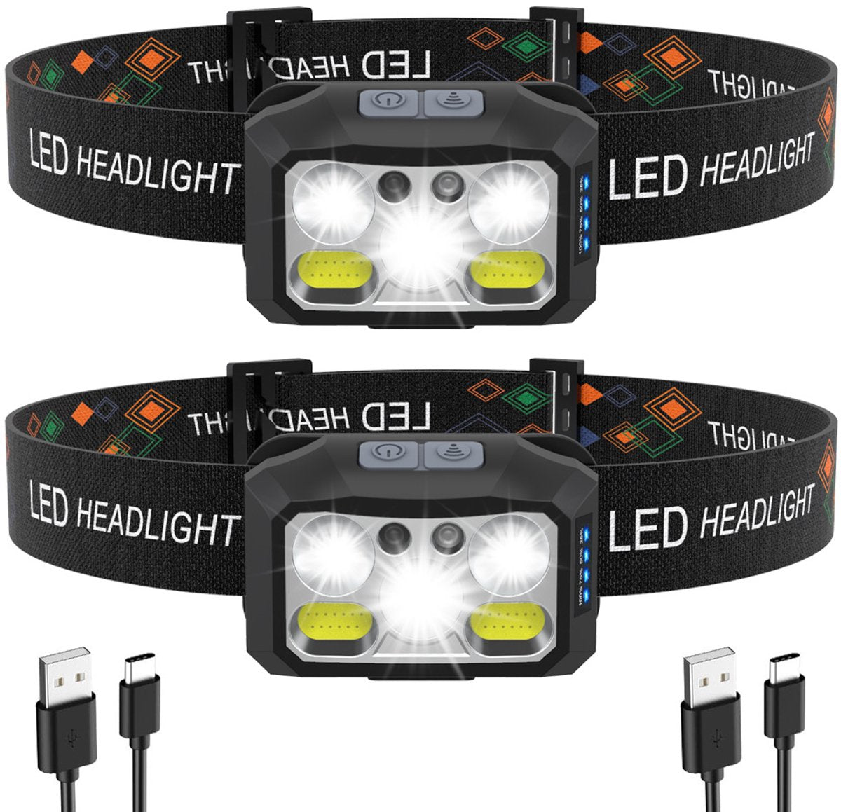 Headlamp LED Rechargeable - Headlight - 2-Pack LED Headlamp - Rechargeable - Ultralight, High Brightness - Waterproof Headlamp Flashlight, Suitable...
