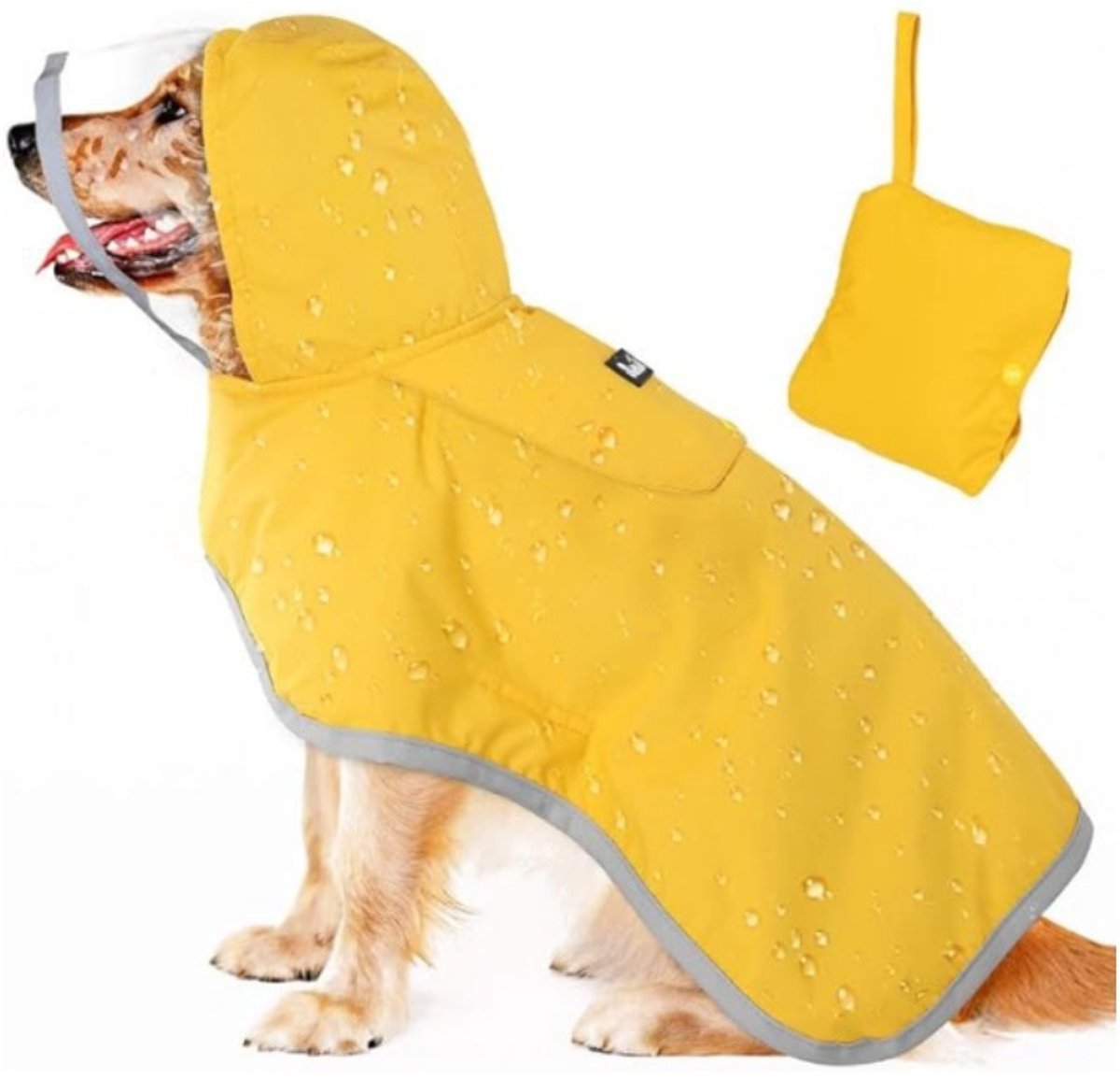 Adjustable Dog Raincoat - Transparent Hood, Reflective Stripes, Storage Pocket (Large