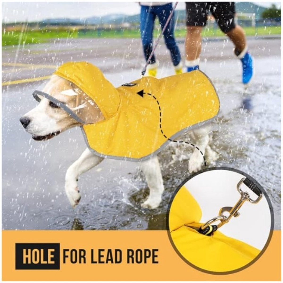 Adjustable Dog Raincoat - Transparent Hood, Reflective Stripes, Storage Pocket (Large