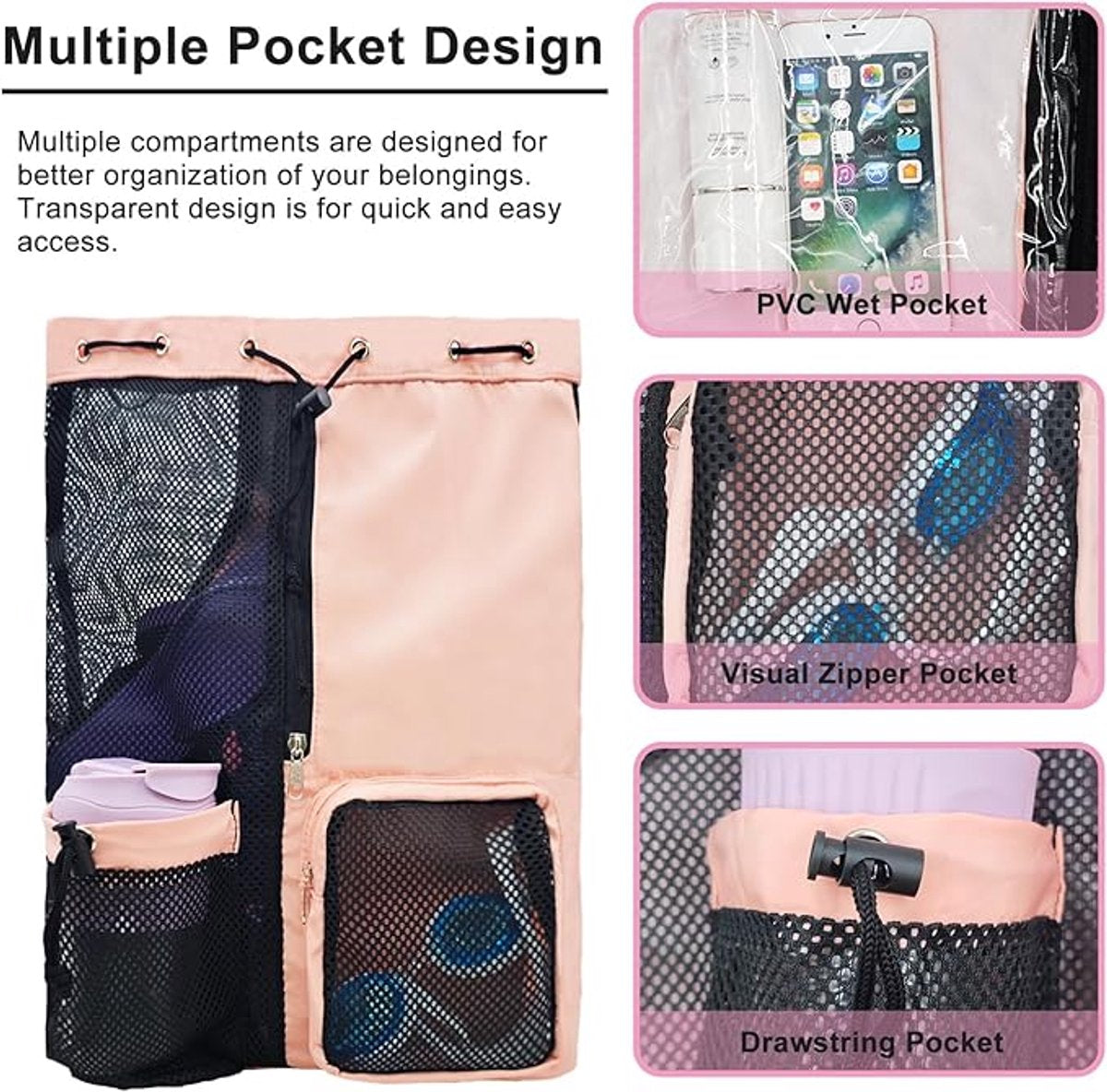Backpack - Sports Bag - Travel Bag - Training Bag - Swimming Bag - 30*15*45cm - Mesh Material - Drawstring Design - Side Storage Space - Unisex -...