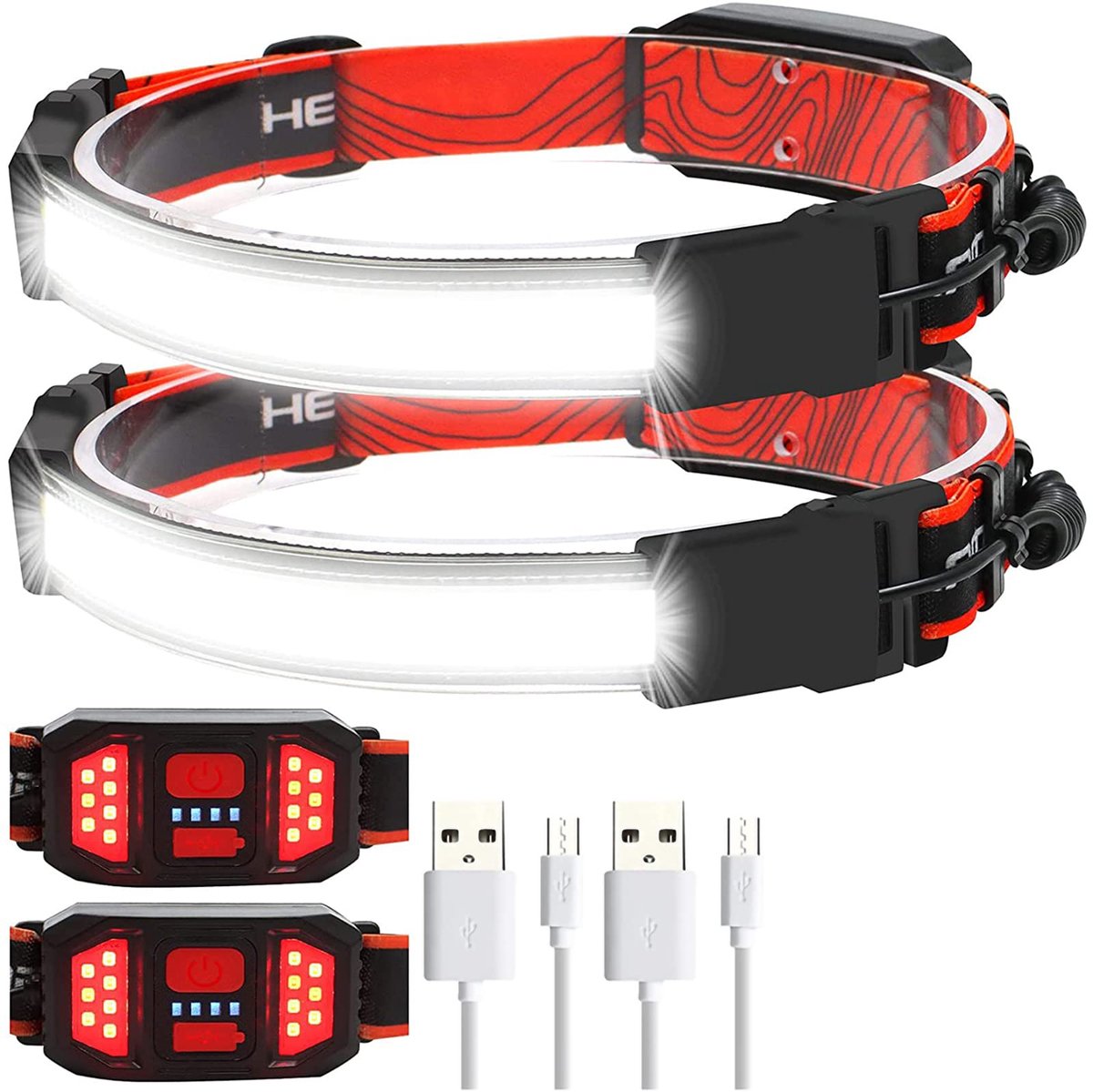 Headlamp LED Rechargeable - Headlight - 2-Pack Rechargeable LED Headlamp - 230° Wide Angle Lighting - High Lumens, 3 Modes - Lightweight Headlamp -...