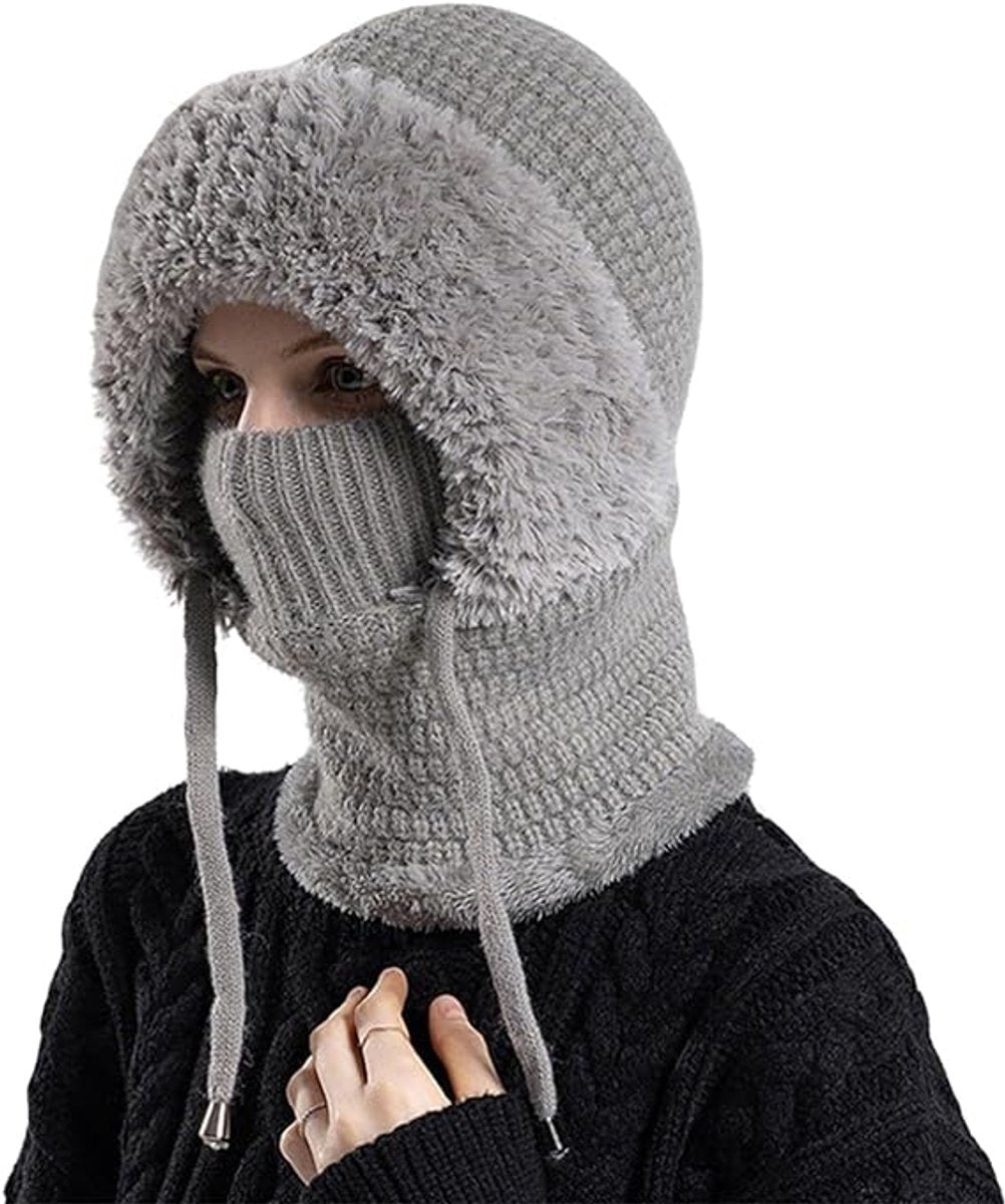 3-in-1 Insulated Hat, Scarf & Face Mask - Knitted Hooded Hat - Ski Face Mask - Warm, Windproof Knitted Headband/Scarf for Fall/Winter
