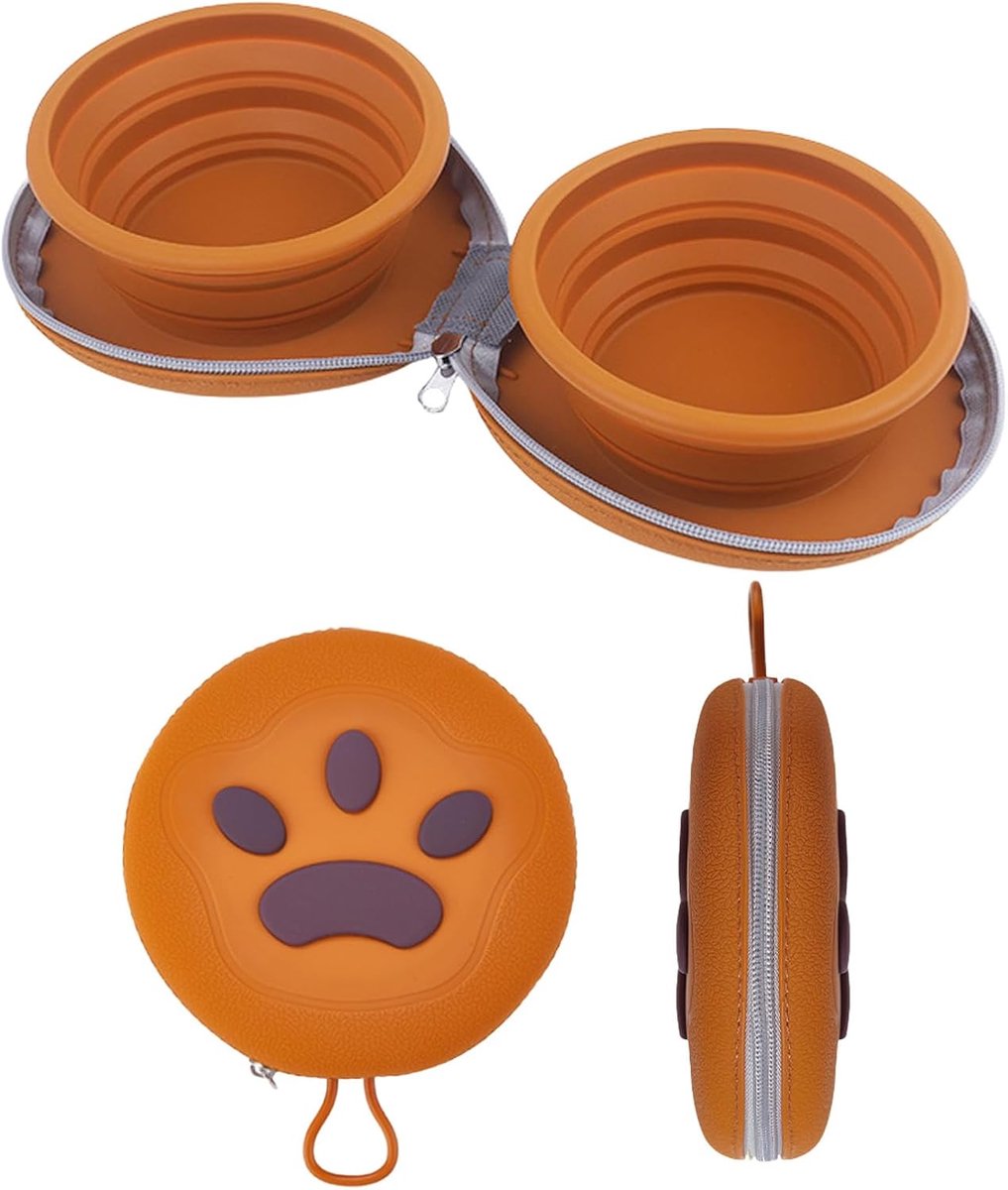 Dog Food Bowl - Foldable Dog Food Bowl - Outdoor Pet Food Bowl - 2-in-1 Dog Food Bowl - with Zippered Storage Bag and Carabiner - Suitable for...