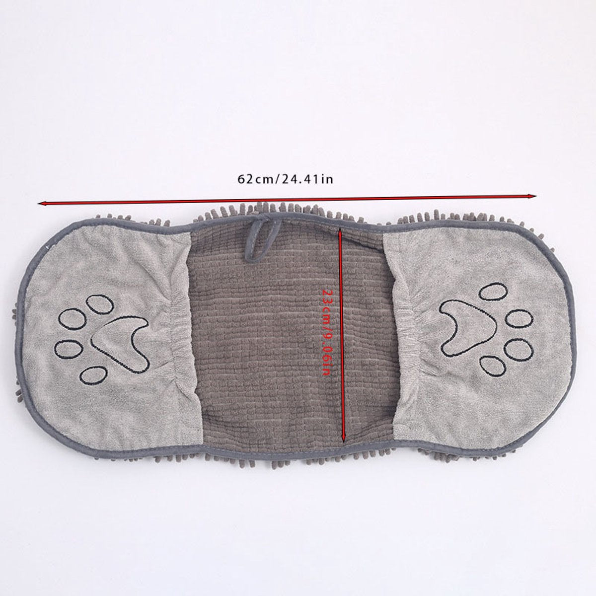 Quick-Drying Dog Towel - Super Absorbent Bath Towel with Paw Pockets (Gray, 62x25cm)