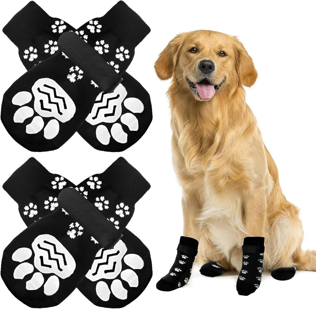 4-piece set of non-slip dog socks - Dog socks with adjustable shoulder straps - Cotton dog socks suitable for small and large dogs - Waterproof -...