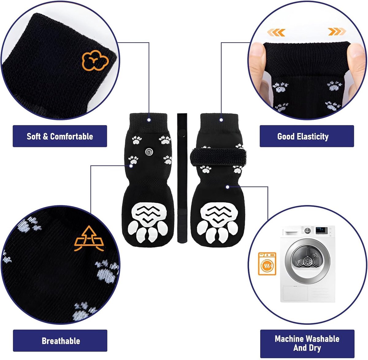 4-piece set of non-slip dog socks - Dog socks with adjustable shoulder straps - Cotton dog socks suitable for small and large dogs - Waterproof -...