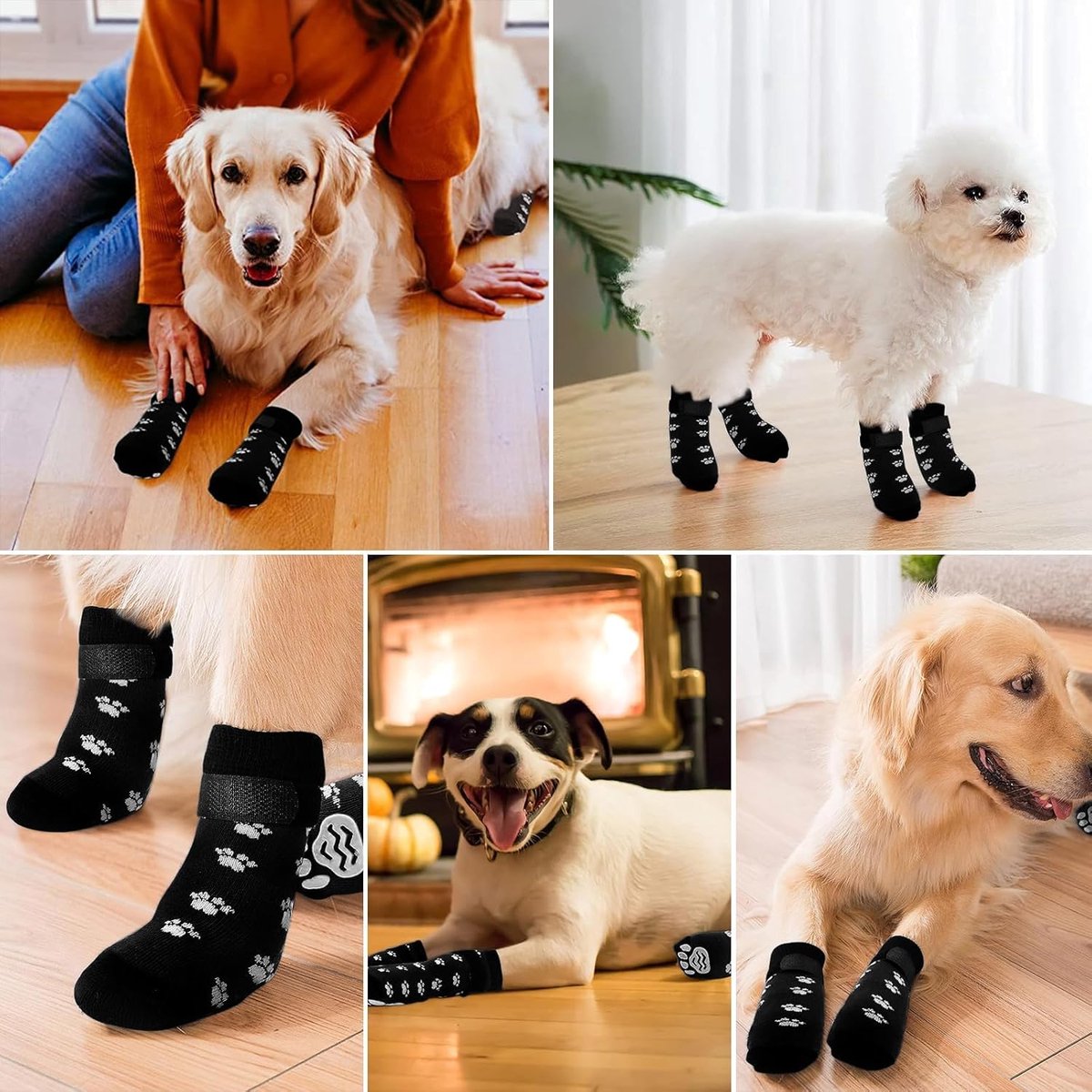 4-piece set of non-slip dog socks - Dog socks with adjustable shoulder straps - Cotton dog socks suitable for small and large dogs - Waterproof -...