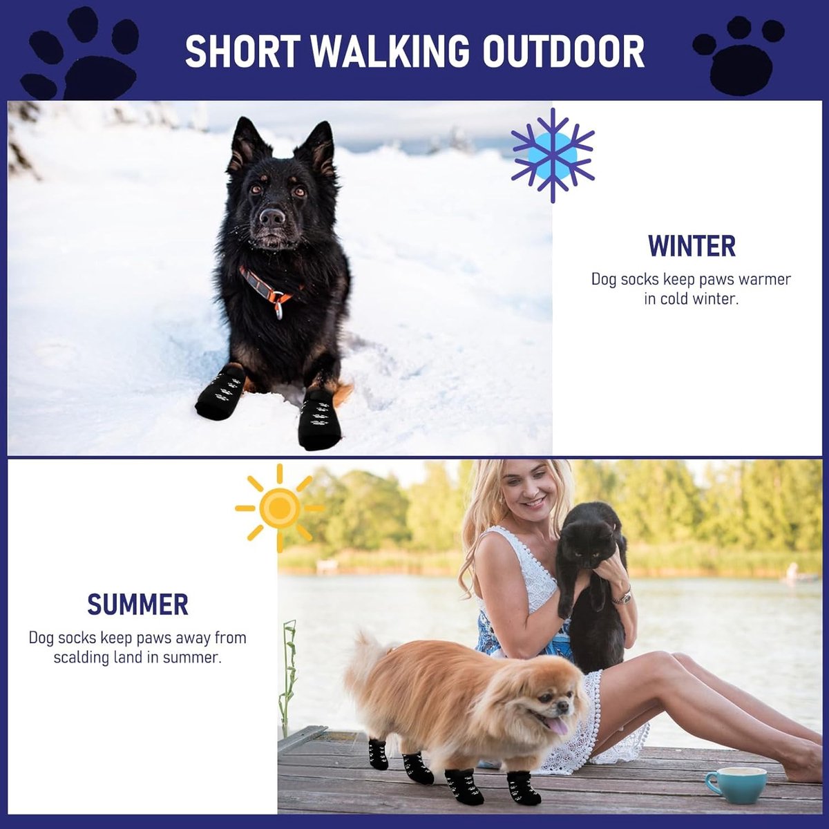 4-piece set of non-slip dog socks - Dog socks with adjustable shoulder straps - Cotton dog socks suitable for small and large dogs - Waterproof -...
