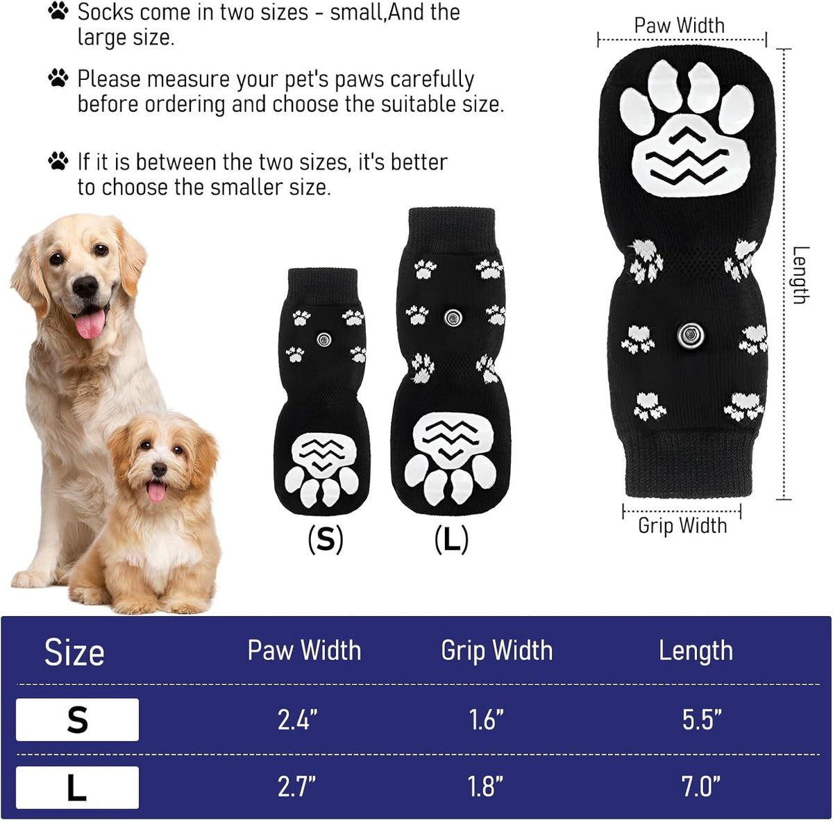 4-piece set of non-slip dog socks - Dog socks with adjustable shoulder straps - Cotton dog socks suitable for small and large dogs - Waterproof -...