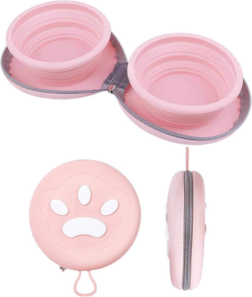 Dog Food Bowl - Foldable Dog Food Bowl - Outdoor Pet Food Bowl - 2-in-1 Dog Food Bowl - with Zippered Storage Bag and Carabiner - Suitable for...