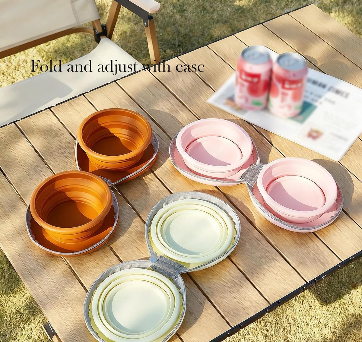 Dog Food Bowl - Foldable Dog Food Bowl - Outdoor Pet Food Bowl - 2-in-1 Dog Food Bowl - with Zippered Storage Bag and Carabiner - Suitable for...
