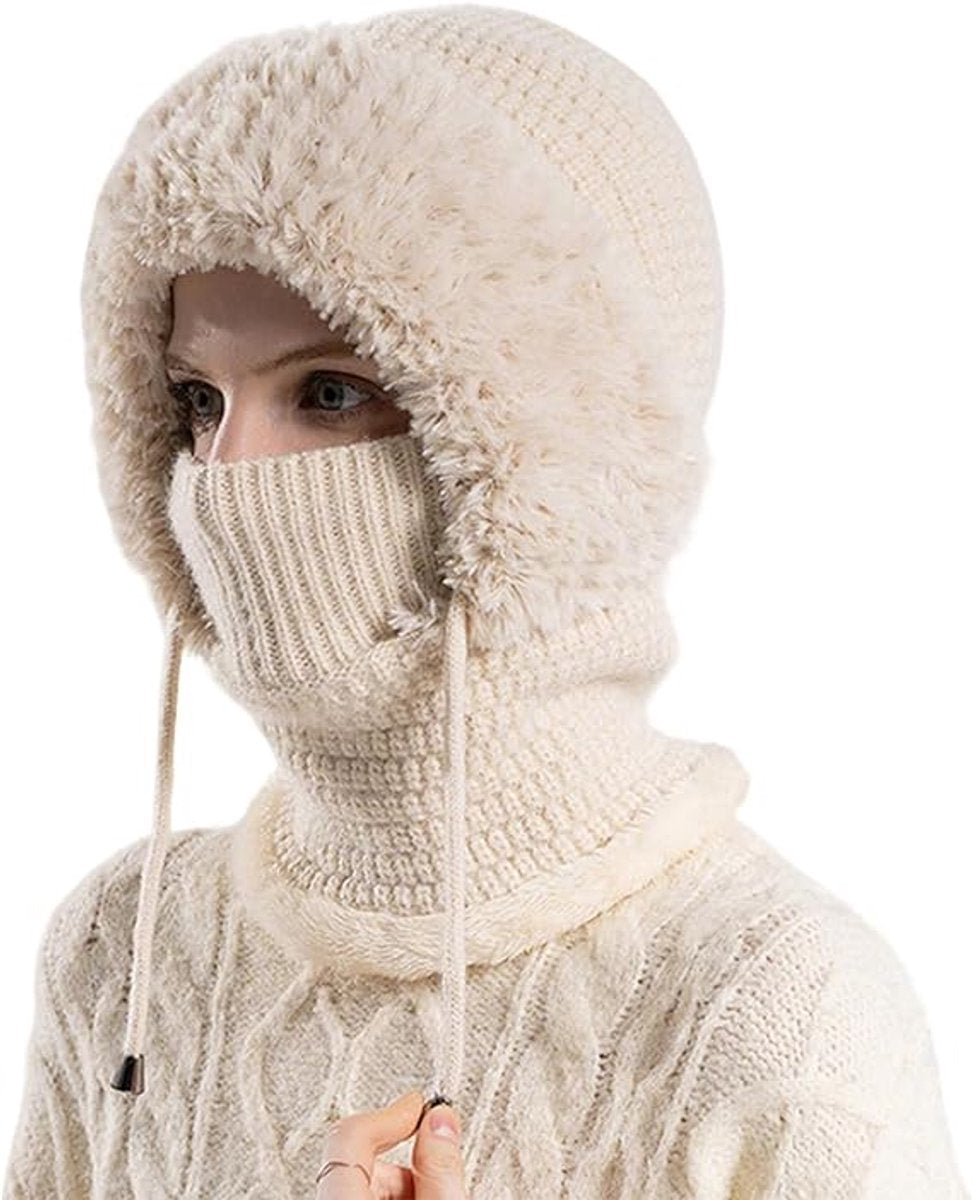 3-in-1 Insulated Hat, Scarf & Face Mask - Knitted Hooded Hat - Ski Face Mask - Warm, Windproof Knitted Headband/Scarf for Fall/Winter
